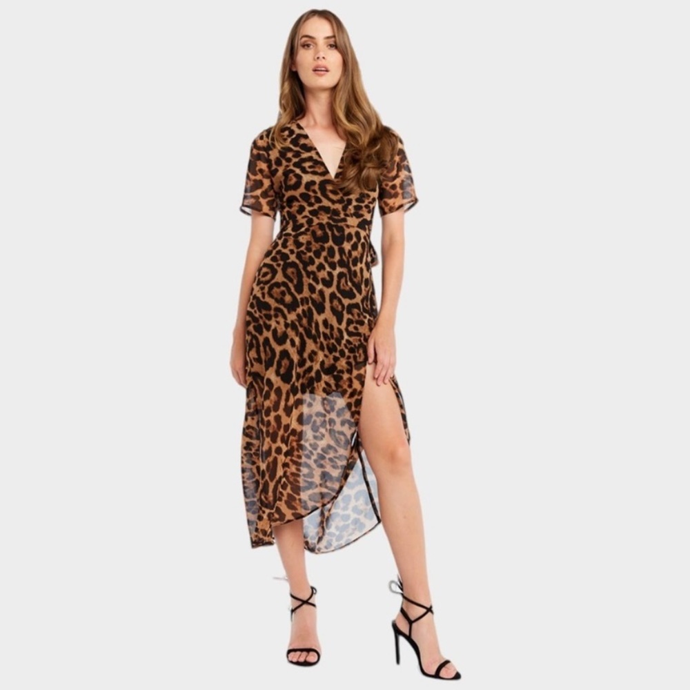 Bardot leopard wrap dress